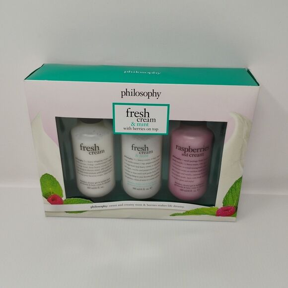 Philosophy Raspberries and Cream + Fresh Cream & Mint 6oz Shampoo Gift Set of 3 - Picture 1 of 9